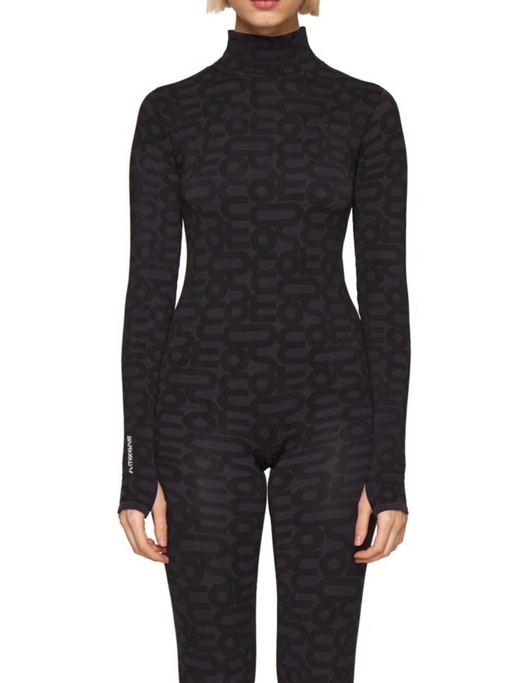 Black Patterned Long-Sleeve Jumpsuit